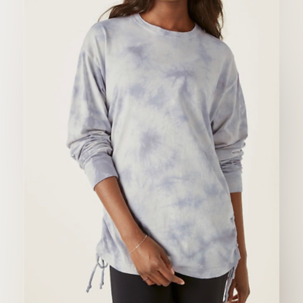 Victoria’s Secret PINK Tie Dye Campus Long Sleeve Ruched Tee Gray Blue XS